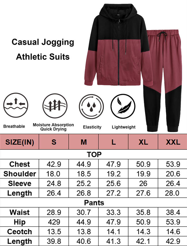  Men Hooded Athletic Tracksuit Full Zip Color Block Sweatsuits Casual Jogging Suit Sets with Hoodie